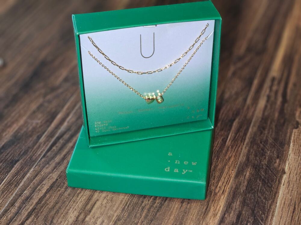 A New Day 14K Gold Dipped U Initial Necklace NIB